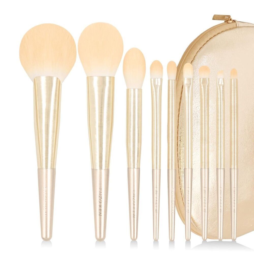Luxury Enzo Ken 9pieces Professional Gold Cosmetic Makeup Brushes Set with Case